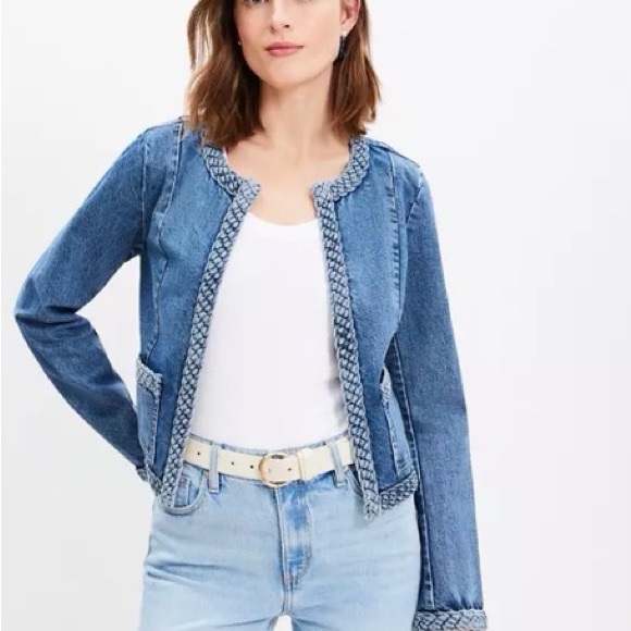 LOFT Braided Trim Jean Jacket in Indigo Blue - Picture 8 of 9